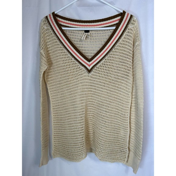 We the Free Sweater cream petite small Long Sleeve Loose Knit BoHo Free People - Picture 1 of 5